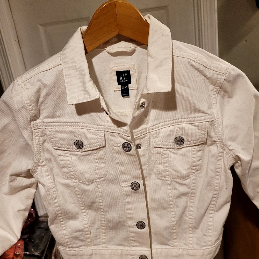 Little girls, white Gap jean jacket